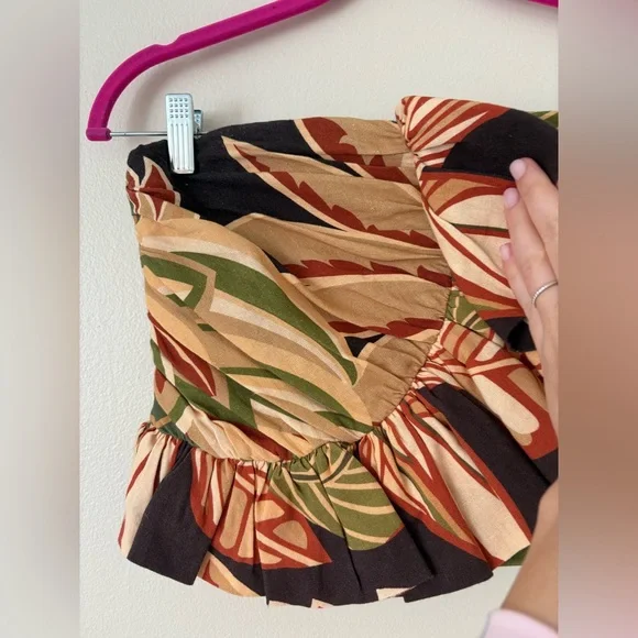 Zara Linen Blend Ruffle Ruched Strapless Top Size Small - Picture 9 of 14